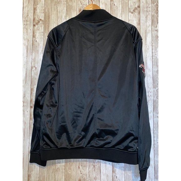 Men's Black Full Zip Coogi Signature Bomber Patch Jacket Coat Size XL Satin Feel - Picture 9 of 15